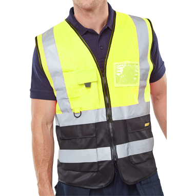 Two Tone Executive Hi-Vis Yellow / Black Waistcoat (All Sizes) - ONE CLICK SUPPLIES