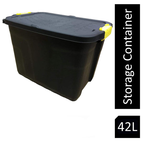 Strata Heavy Duty 42L Black Storage Crates & Lids Black Yellow Handles - ONE CLICK SUPPLIES