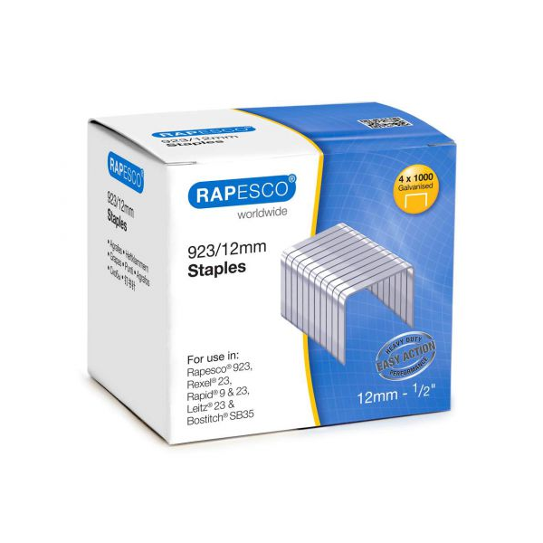 Rapesco 923/12mm Galvanised Staples (Pack 4000)