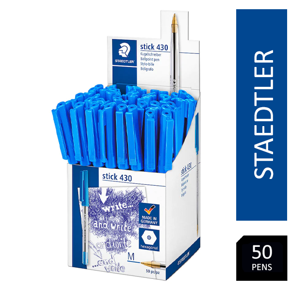 Staedtler Stick 430 Ballpoint Pen Medium Blue (Pack of 50) 430-M3