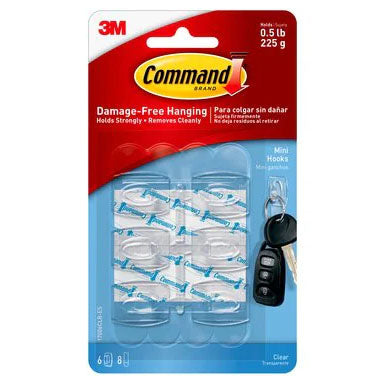 3M Command 17006CLR Mini Clear Hooks With Clear Strips 6 Pack - ONE CLICK SUPPLIES