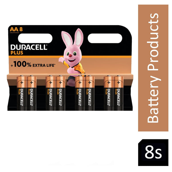 Duracell Plus AA Battery Alkaline 100% Extra Life (Pack of 8) 5009372 - ONE CLICK SUPPLIES