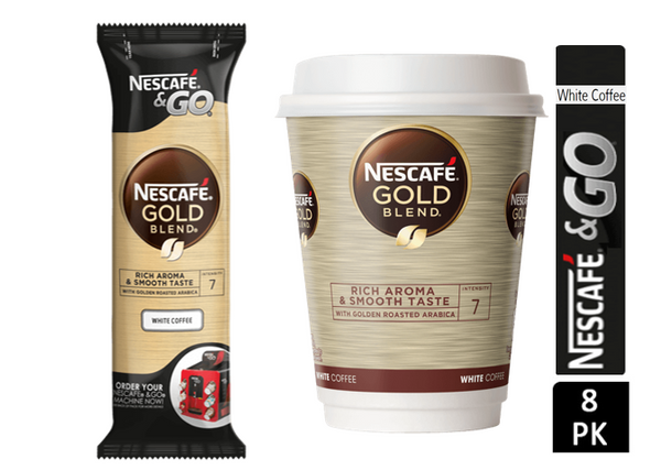 Nescafe &Go! Gold Blend White Cups 8 x 12oz Cups - ONE CLICK SUPPLIES
