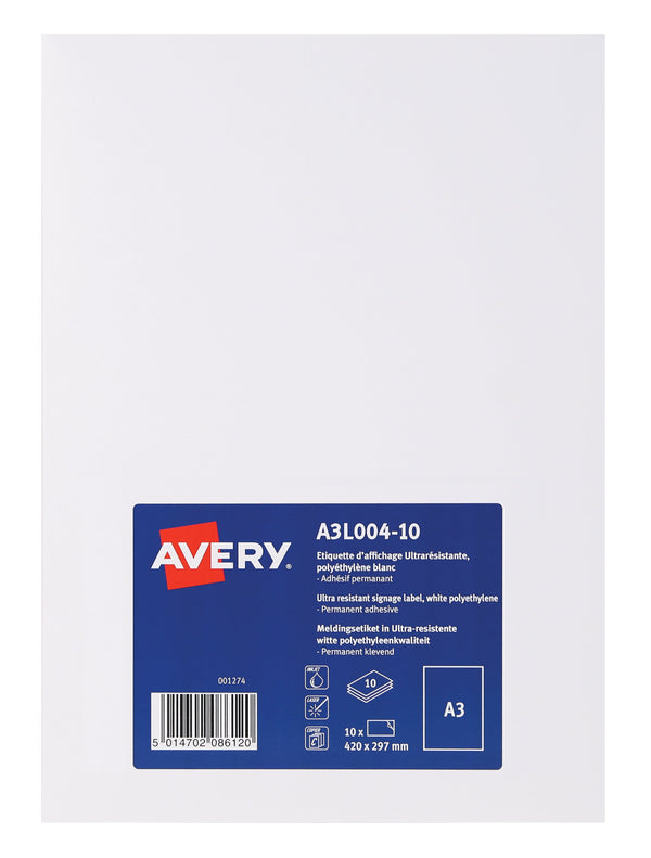 Avery Display Label A3 Permanent White (Pack 10 Labels) A3L004-10 - ONE CLICK SUPPLIES
