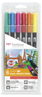 Tombow ABT Dual Brush Pen 2 Tips Dermatlogically Tested Assorted Colours (Pack 6) - ABT-6P-3 - ONE CLICK SUPPLIES