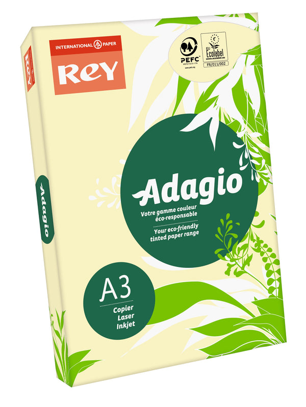 Rey Adagio Paper A3 80gsm Canary (Ream 500) RYADA080X443 - ONE CLICK SUPPLIES
