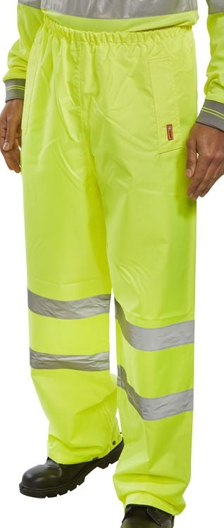 Beswift Heavyweight YELLOW PVC Coated Hi-Visibility Trousers TENSY {All Sizes} - ONE CLICK SUPPLIES