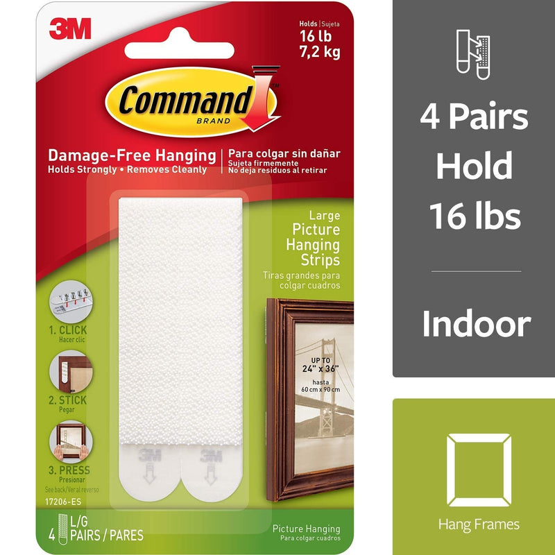 3M Command Picture Hanging Strips Large (Pack of 4) 17206 - ONE CLICK SUPPLIES