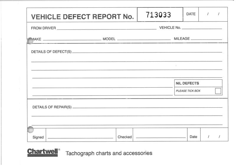 Chartwell A5 Vehicle Defect Reporter Pad 25 Reports in Duplicate - CVDR1Z - ONE CLICK SUPPLIES