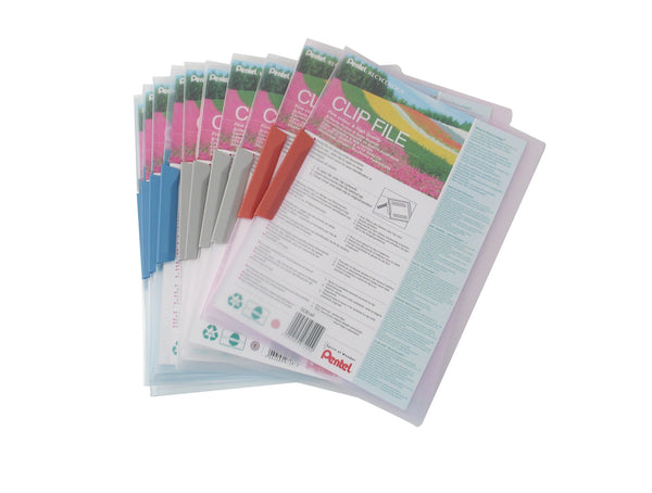 Pentel Recycology Clip File A4 Assorted Colours (Pack 10) - DCB14/MIX - ONE CLICK SUPPLIES