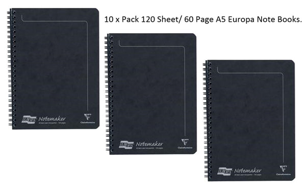 Europa Notemaker Book Sidebound Ruled 80gsm 120 Pages A5 Black Ref 4852Z [Pack 10] - ONE CLICK SUPPLIES