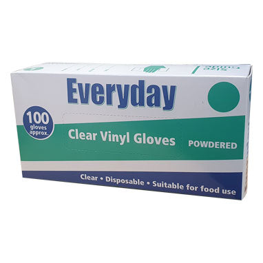 Everyday Powdered Clear Medical/Food Disposable Vinyl Gloves, Boxed 100 LARGE - ONE CLICK SUPPLIES