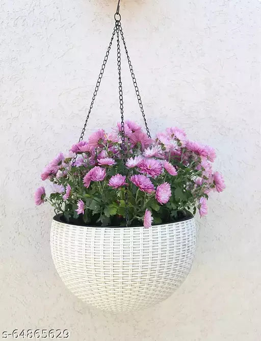 Fixtures Beige/Off White Rattan Effect Hanging Basket LARGE 25cm x 16cm - ONE CLICK SUPPLIES