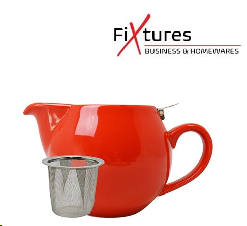 FiXtures®  Red Porcelain Stump Teapot With S/S Lid 500ml - ONE CLICK SUPPLIES