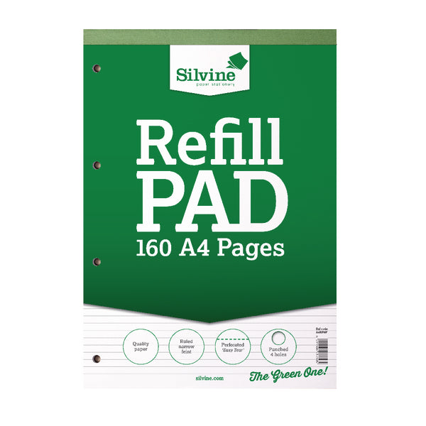 Silvine A4 Refill Pad Narrow Ruled 160 Pages Green (Pack 6) - A4RPNF - ONE CLICK SUPPLIES