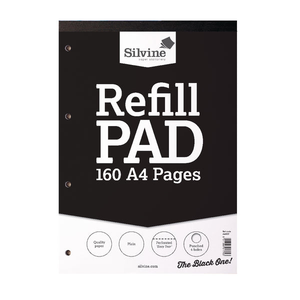 Silvine A4 Refill Pad Plain 160 Pages Black (Pack 6) - A4RPP - ONE CLICK SUPPLIES