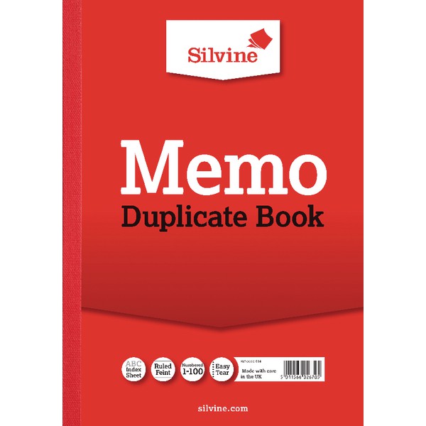 Silvine A4 Duplicate Memo Book Carbon Ruled 1-100 Taped Cloth Binding 100 Sets (Pack 6) - 614 - ONE CLICK SUPPLIES