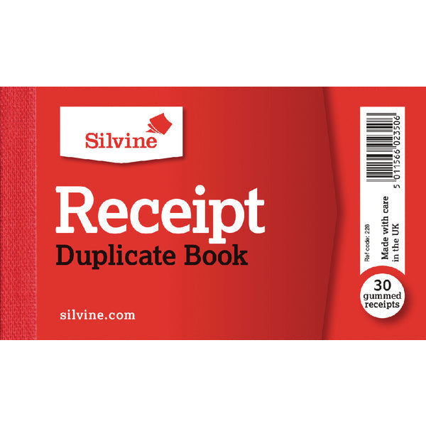 Silvine 63x106mm Duplicate Receipt Book Carbon Gummed Taped Cloth Binding 30 Sets (Pack 36) - 228 - ONE CLICK SUPPLIES