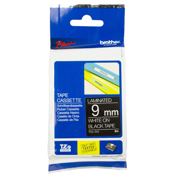 Brother White On Black Label Tape 9mm x 8m - TZE325 - ONE CLICK SUPPLIES