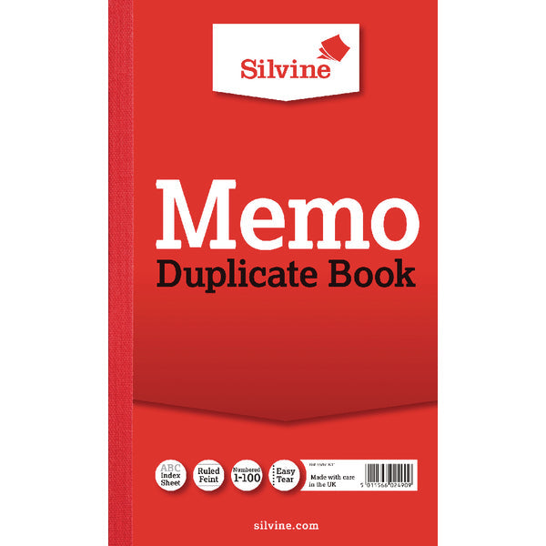 Silvine 210x127mm Triplicate Memo Book Carbon Ruled 1-100 Taped Cloth Binding 100 Sets (Pack 6) - 605 - ONE CLICK SUPPLIES