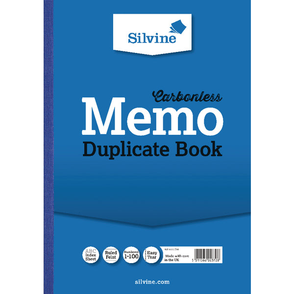 Silvine A4 Duplicate Book Carbonless Ruled 1-100 Taped Cloth Binding 100 Sets (Pack 3) - 714 - ONE CLICK SUPPLIES