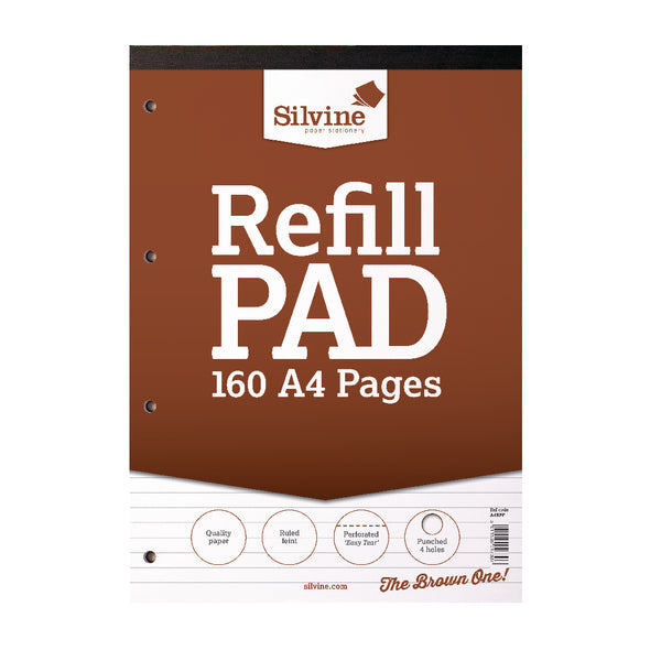 Silvine A4 Refill Pad Ruled 160 Pages Brown (Pack 6) - A4RPF - ONE CLICK SUPPLIES
