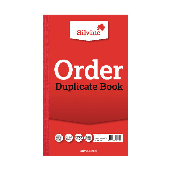 Silvine 210x127mm Duplicate Order Book Carbon Ruled 1-100 Taped Cloth Binding 100 Sets (Pack 6) - 610 - ONE CLICK SUPPLIES