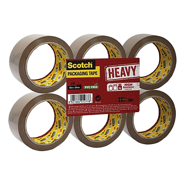 Scotch Packaging Tape Heavy Brown 50mm x 66m (Pack 6) 7100094750 - ONE CLICK SUPPLIES