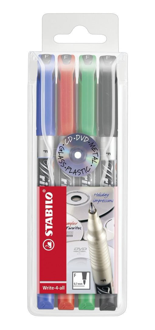STABILO Write-4-All Fine Permanent Marker 0.7mm Line Assorted Colours (Wallet 4) - 156/4 - ONE CLICK SUPPLIES