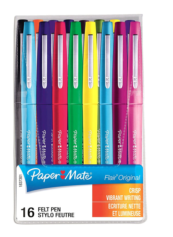 Paper Mate Flair Fibre Tip Pen Medium Point 0.7mm Assorted Colours (Pack 16) 2061394 - ONE CLICK SUPPLIES