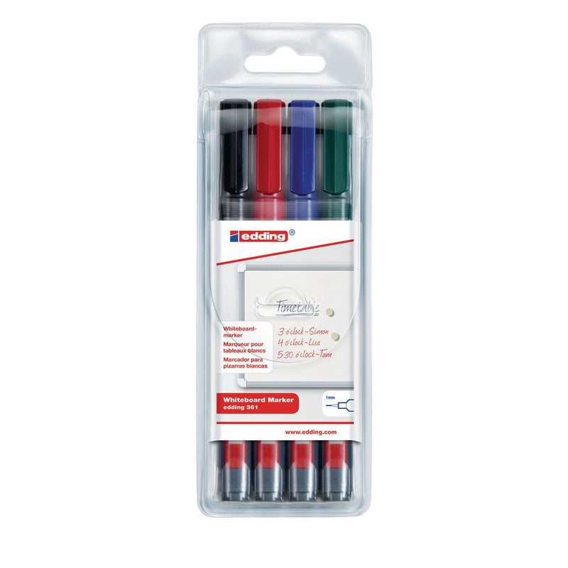 edding 361 Whiteboard Marker Bullet Tip 1mm Line Assorted Colours (Pack 4) - 4-361-4 - ONE CLICK SUPPLIES