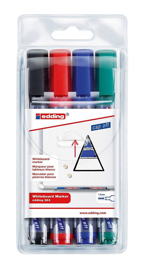 edding 363 Whiteboard Marker Chisel Tip 1-5mm Line Assorted Colours (Pack 4) - 4-363-4 - ONE CLICK SUPPLIES
