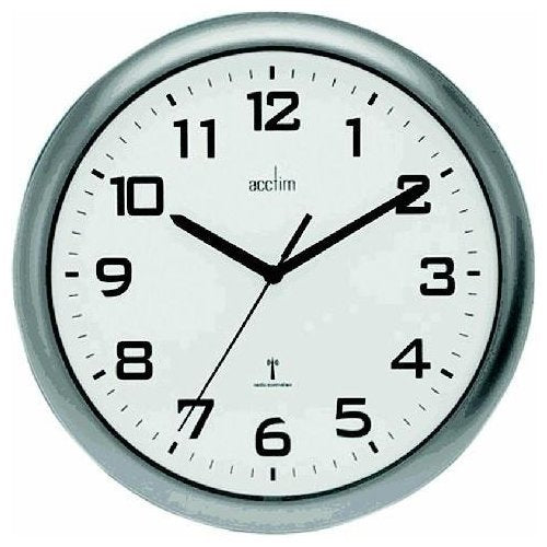 Acctim Cadiz Wall Clock Radio Controlled 255mm Silver 74137 - ONE CLICK SUPPLIES