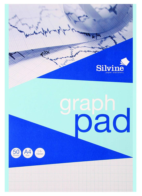 Silvine A4 Graph Pad 1/5/10mm 90gsm 50 Sheets White/Blue Grided Paper (Pack 12) - A4GP - ONE CLICK SUPPLIES