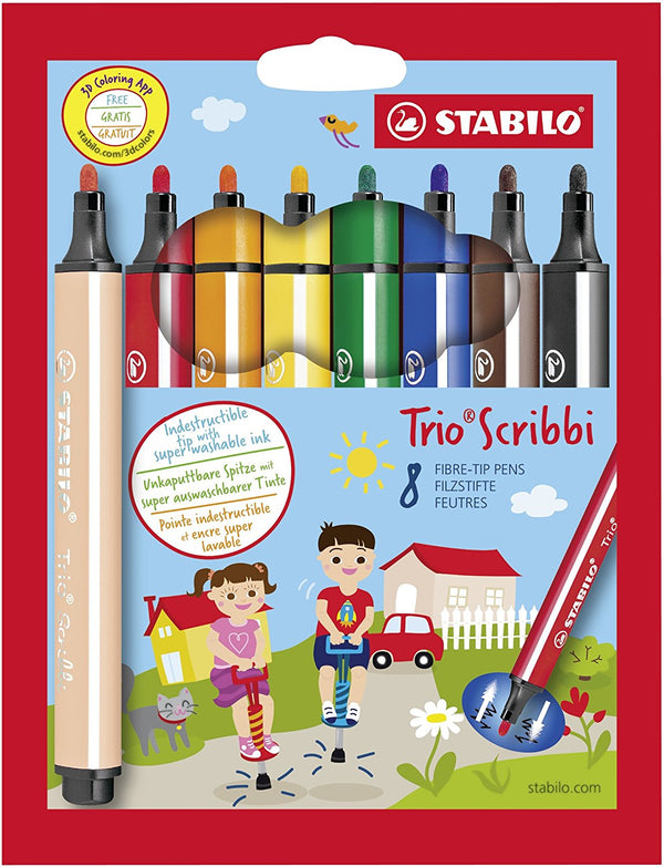 STABILO Scribbi Pen 1.5-2mm Line Assorted Colours (Wallet 8) - 368/8-01 - ONE CLICK SUPPLIES