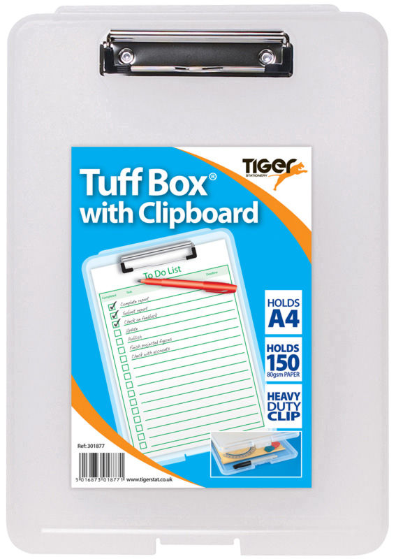 Tiger Tuff Box with Clipboard Polypropylene A4 Clear - 301877 - ONE CLICK SUPPLIES