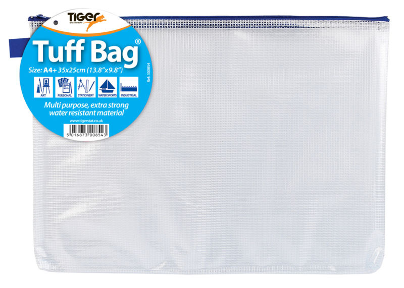 Tiger Tuff Bag Polypropylene A4+ 500 Micron Clear with Assorted Colour Zips - 300854 - ONE CLICK SUPPLIES