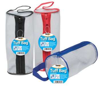 Tiger Tuff Bag Cylinder Pencil Case Polypropylene 550 Micron Clear with Assorted Colour Zips - 301341 - ONE CLICK SUPPLIES