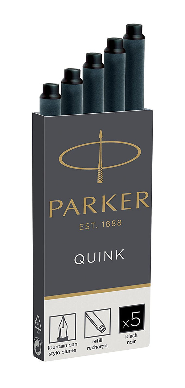 Parker Quink Ink Refill Cartridge for Fountain Pens Black (Pack 5) - 1950382 - ONE CLICK SUPPLIES