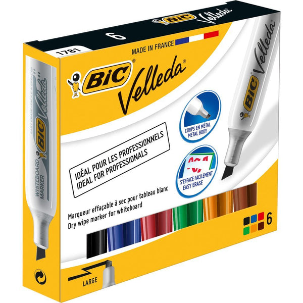 Bic Velleda 1781 Whiteboard Marker Chisel Tip 3.5-5.5mm Line Assorted Colours (Pack 6) - 8757882 - ONE CLICK SUPPLIES
