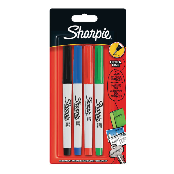 Sharpie Permanent Marker Ultra Fine Tip 0.6mm Line Assorted Standard Colours (Pack 4) - 1985879 - ONE CLICK SUPPLIES