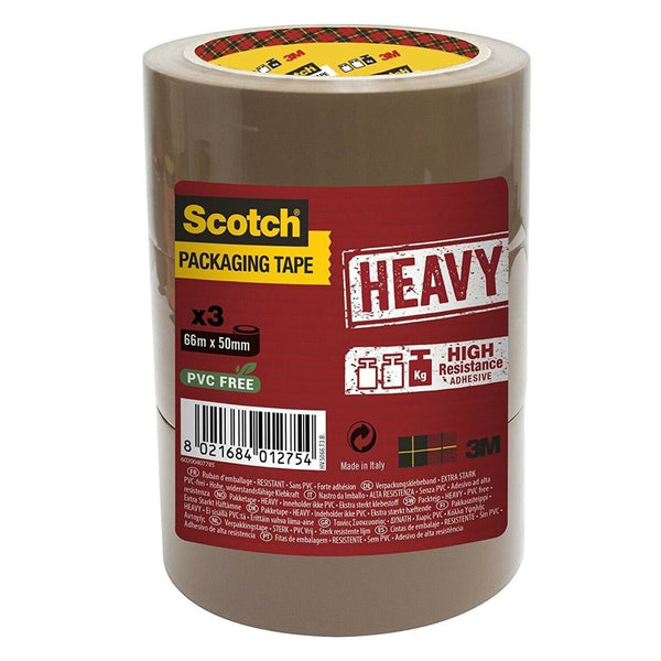 Scotch Packaging Tape Heavy Brown 50mm x 66m (Pack 3) 7100094375 - ONE CLICK SUPPLIES