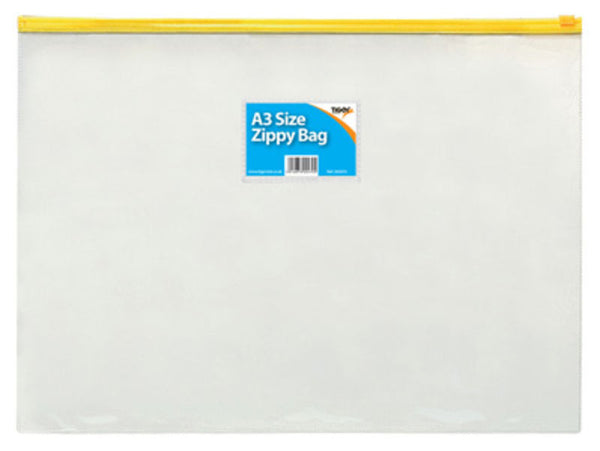 Tiger Zippy Bag Polypropylene A3 180 Micron Clear with Assorted Colour Zips - 300470 - ONE CLICK SUPPLIES