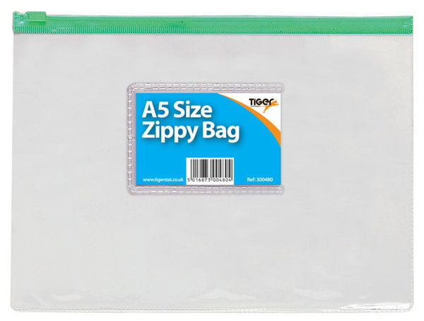 Tiger Zippy Bag Polypropylene A5 180 Micron Clear with Assorted Colour Zips - 300480 - ONE CLICK SUPPLIES