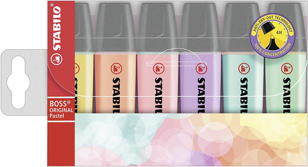 STABILO BOSS ORIGINAL Pastel Highlighter Chisel Tip 2-5mm Line Assorted Colours (Wallet 6) - 70/6-2 - ONE CLICK SUPPLIES