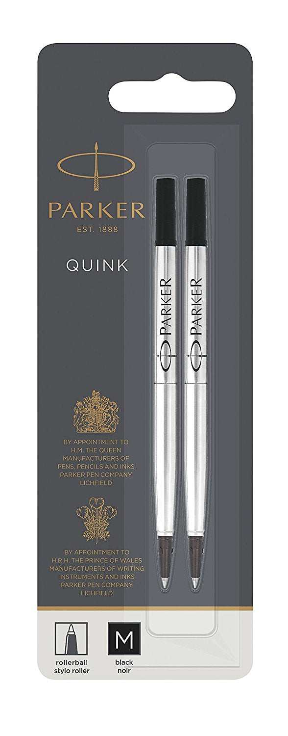Parker Quink Rollerball Refill for Rollerball Pens Medium Black (Pack 2) - 1950325 - ONE CLICK SUPPLIES