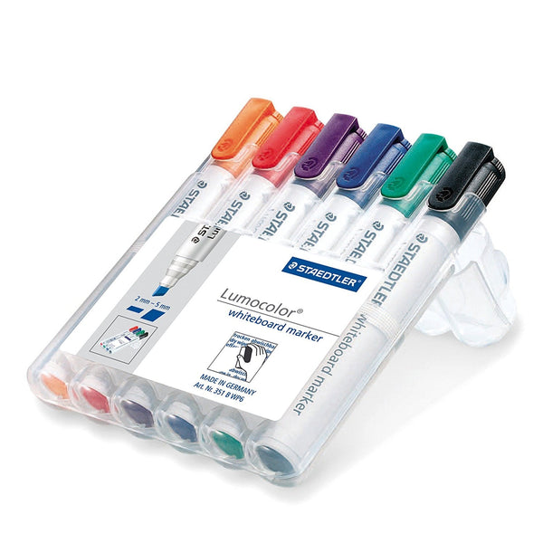 Staedtler Lumocolor Whiteboard Marker Chisel Tip 2-5mm Line Assorted Colours (Pack 6) - 351BWP6 - ONE CLICK SUPPLIES