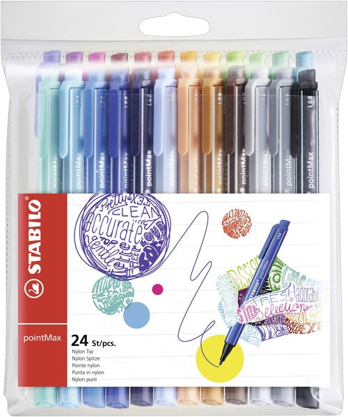 STABILO pointMax Fibre Tip Pen 0.8mm Line Assorted Colours (Wallet 24) - 488/24-01 - ONE CLICK SUPPLIES