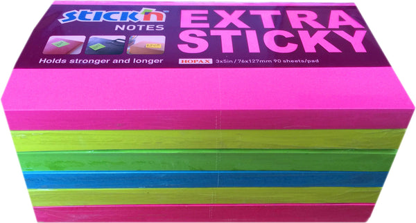 ValueX Extra Sticky Notes 76x127mm 90 Sheets Neon Colours (Pack 6) 21687 - ONE CLICK SUPPLIES