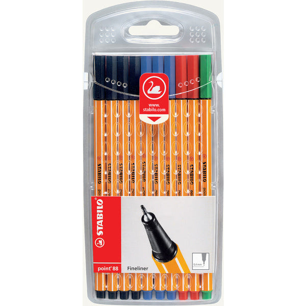 STABILO point 88 Fineliner Pen 0.4mm Line Assorted Office Colours (Wallet 10) - 87-1468 - ONE CLICK SUPPLIES